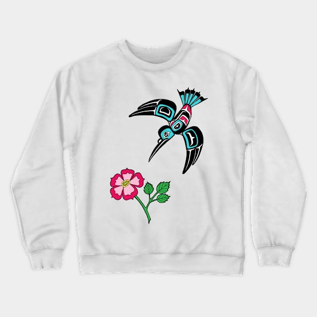 Hummingbird and Sitka Rose Crewneck Sweatshirt by Featherlady Studio